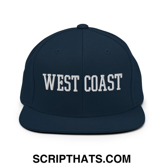 West Coast Embroidered Flat Bill Brim Snapback Hat Dark Navy