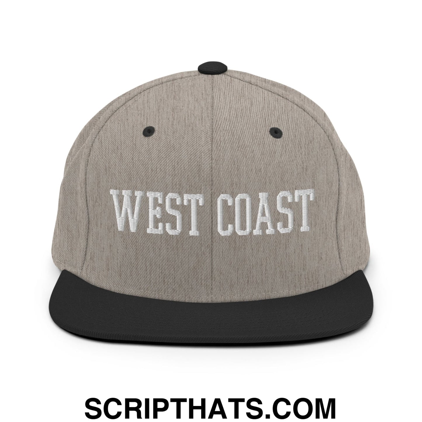 West Coast Embroidered Flat Bill Brim Snapback Hat Heather Black