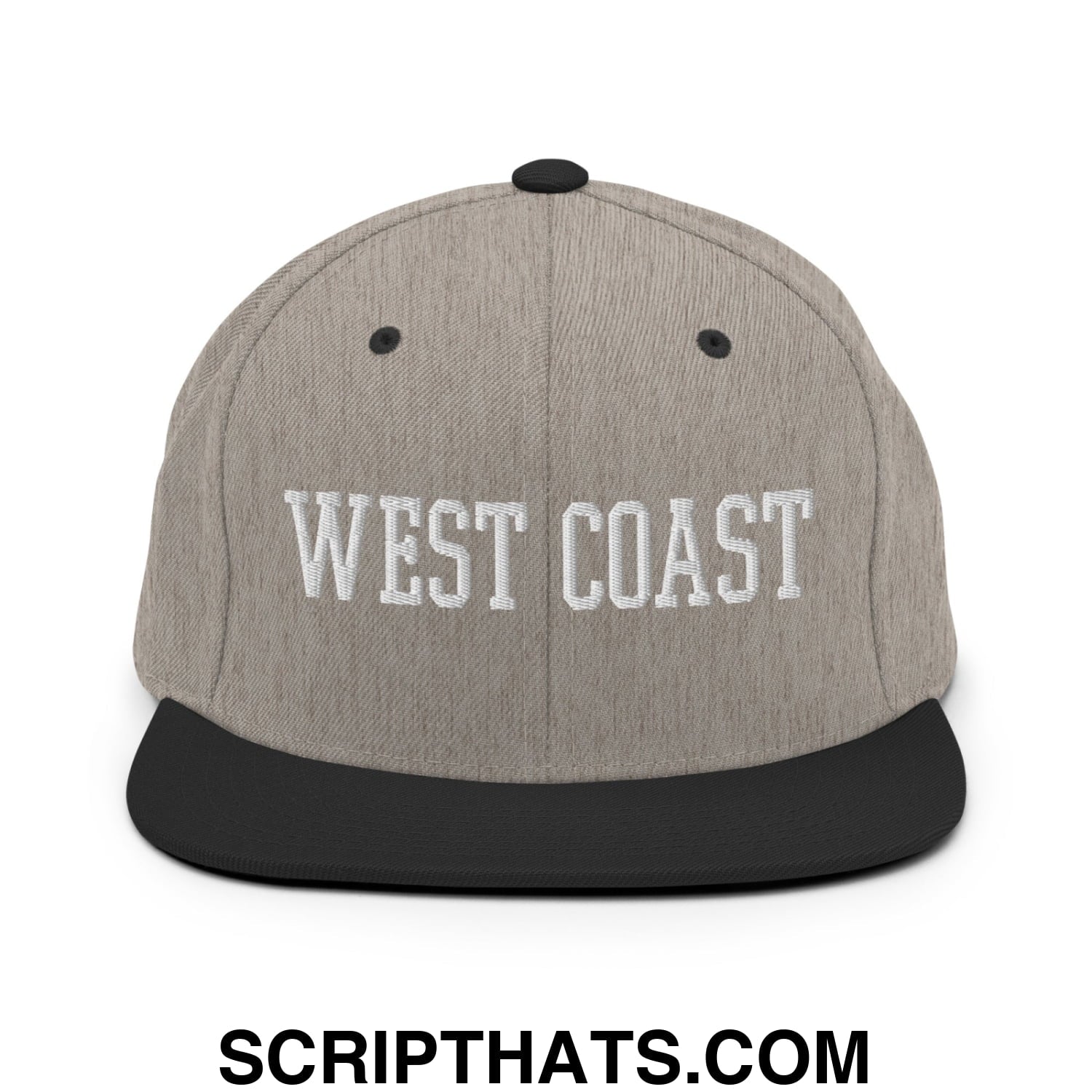 West Coast Embroidered Flat Bill Brim Snapback Hat Heather Black