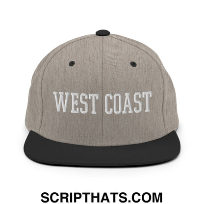 West Coast Embroidered Flat Bill Brim Snapback Hat Heather Black