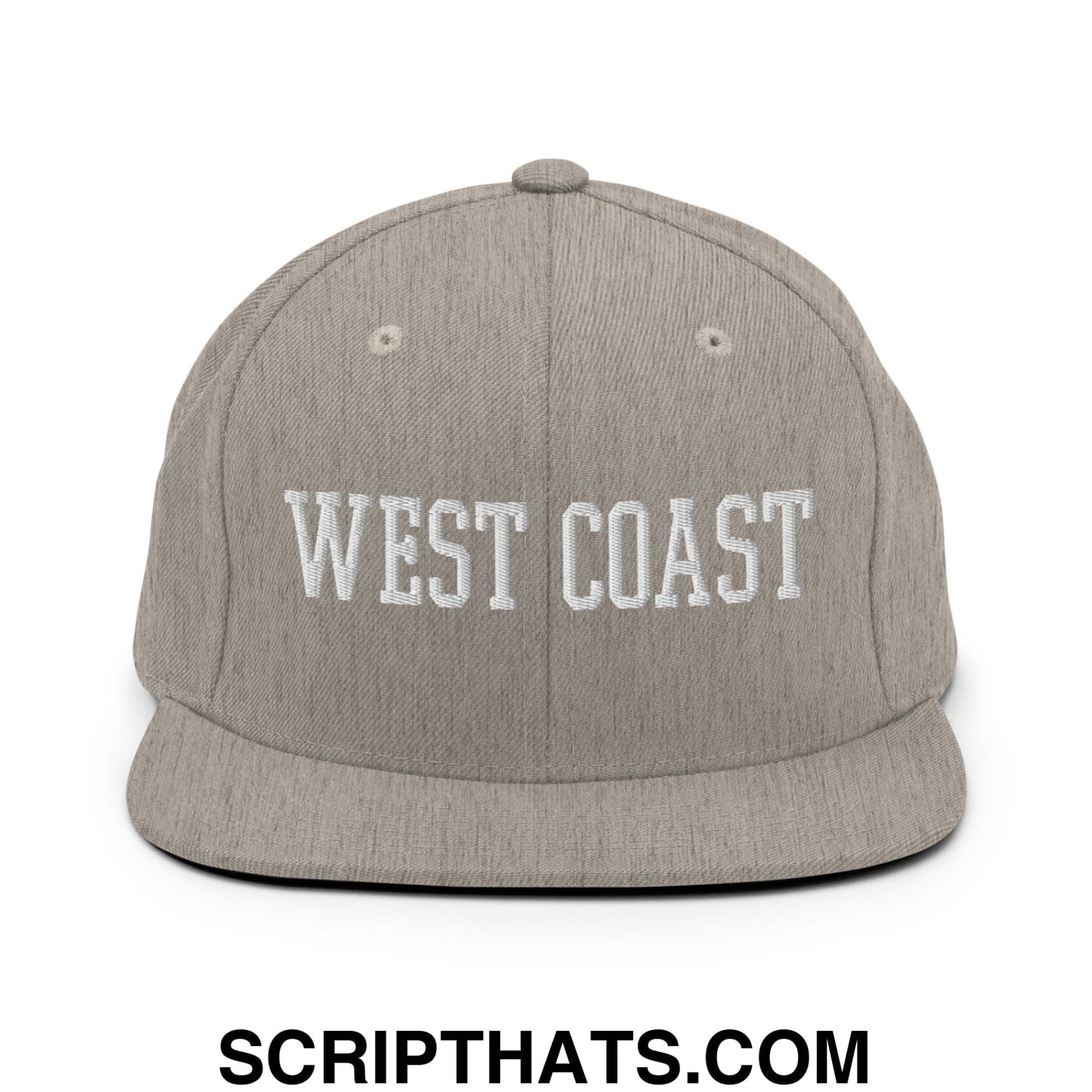 West Coast Embroidered Flat Bill Brim Snapback Hat Heather Grey