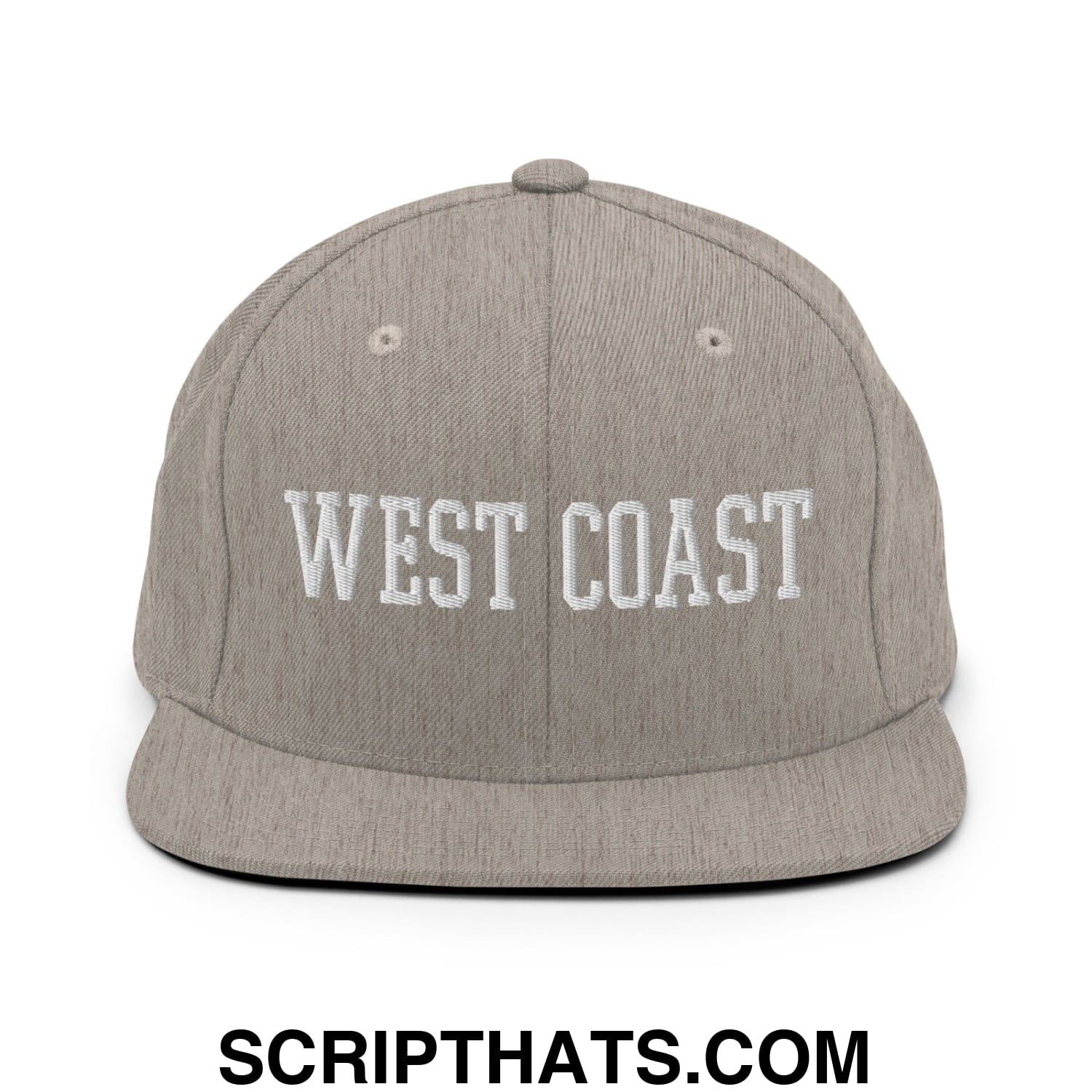 West Coast Embroidered Flat Bill Brim Snapback Hat Heather Grey