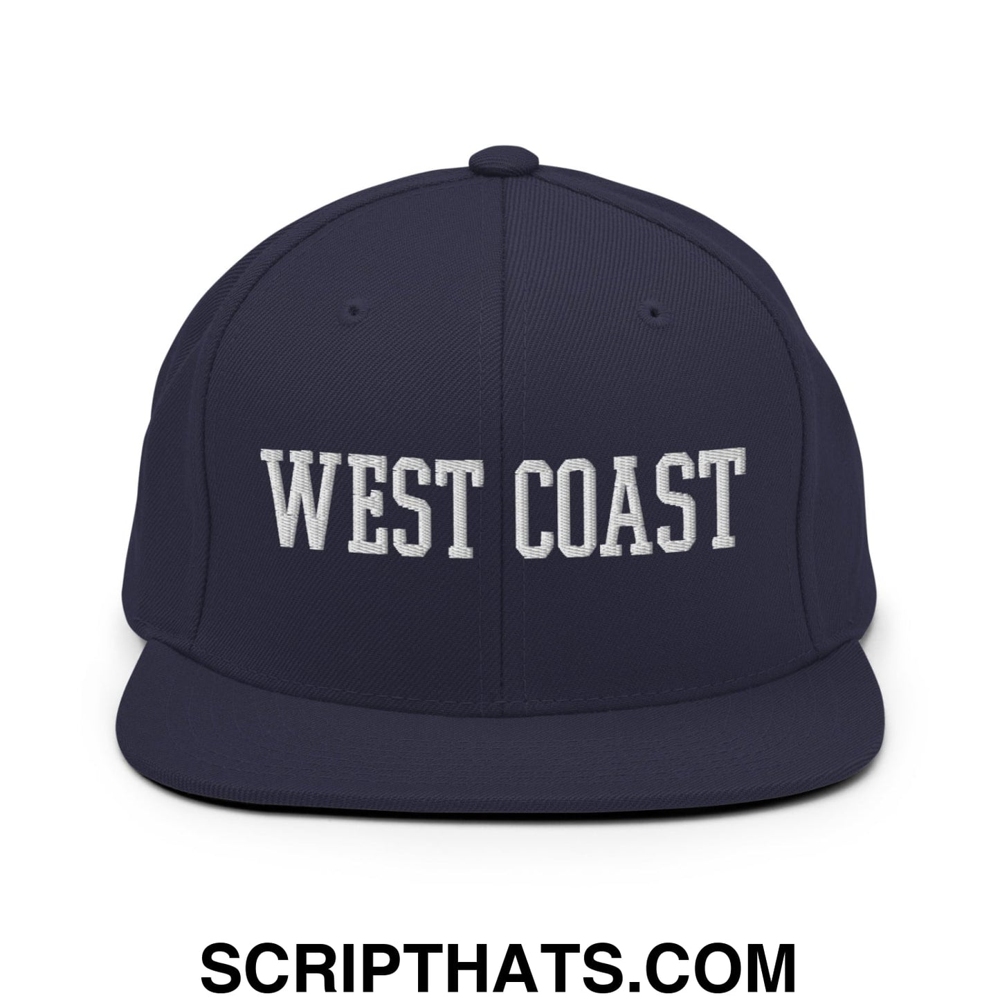 West Coast Embroidered Flat Bill Brim Snapback Hat Navy