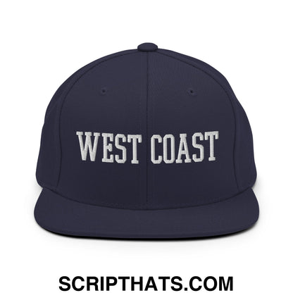 West Coast Embroidered Flat Bill Brim Snapback Hat Navy