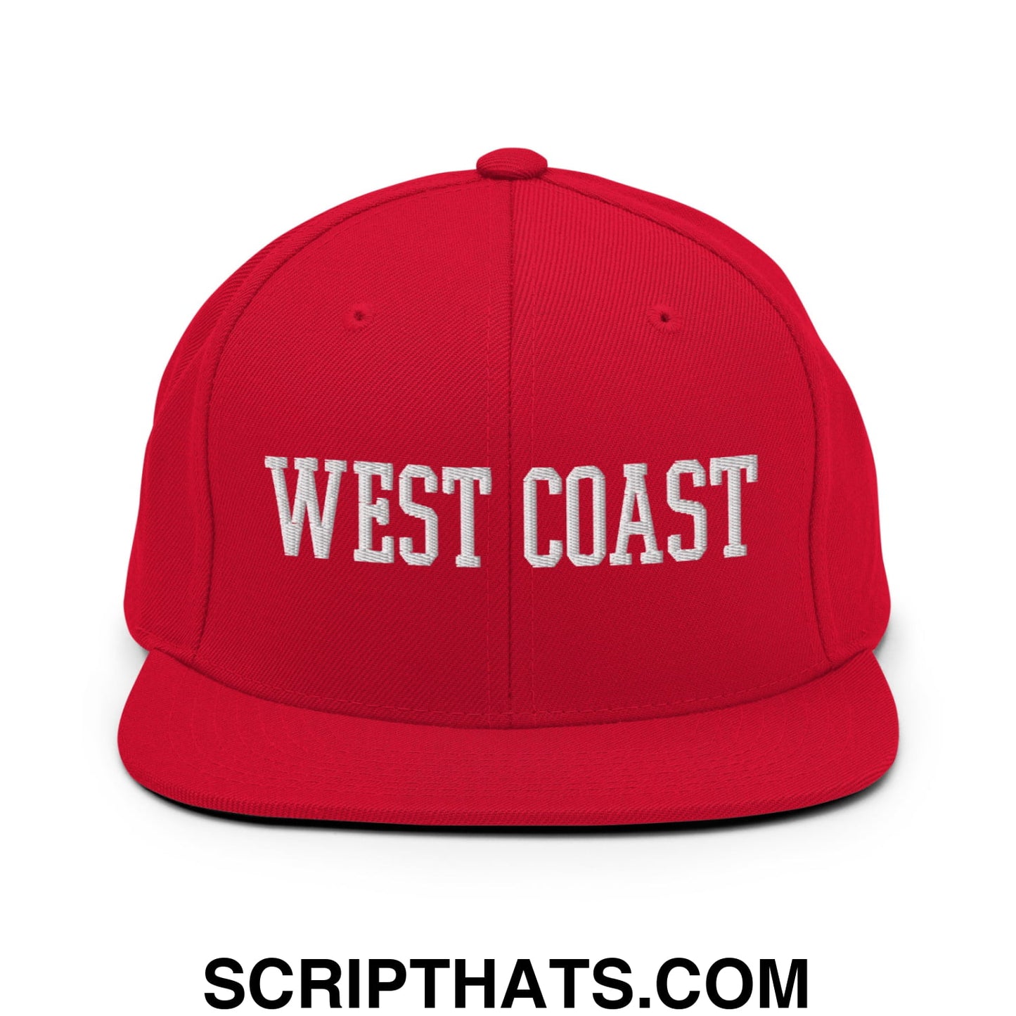 West Coast Embroidered Flat Bill Brim Snapback Hat Red