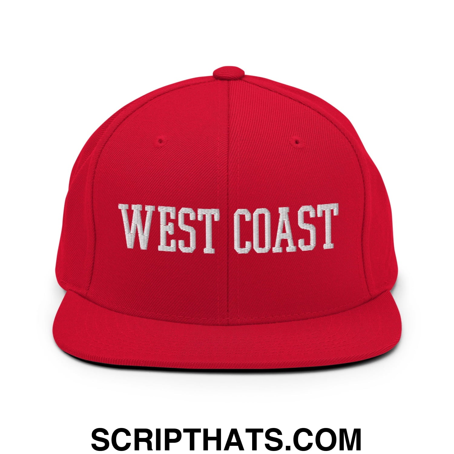West Coast Embroidered Flat Bill Brim Snapback Hat Red