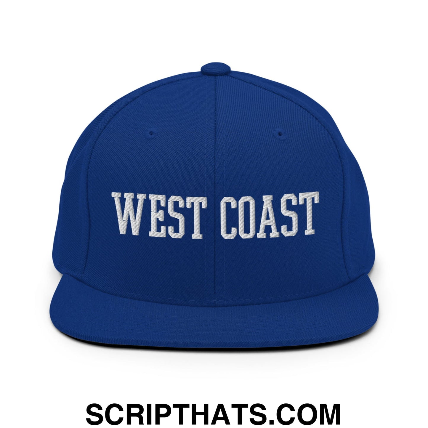 West Coast Embroidered Flat Bill Brim Snapback Hat Royal Blue