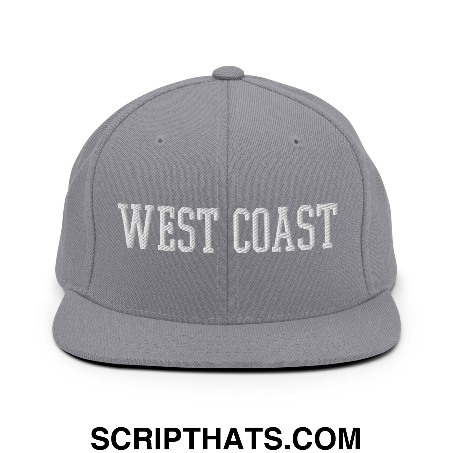 West Coast Embroidered Flat Bill Brim Snapback Hat Silver