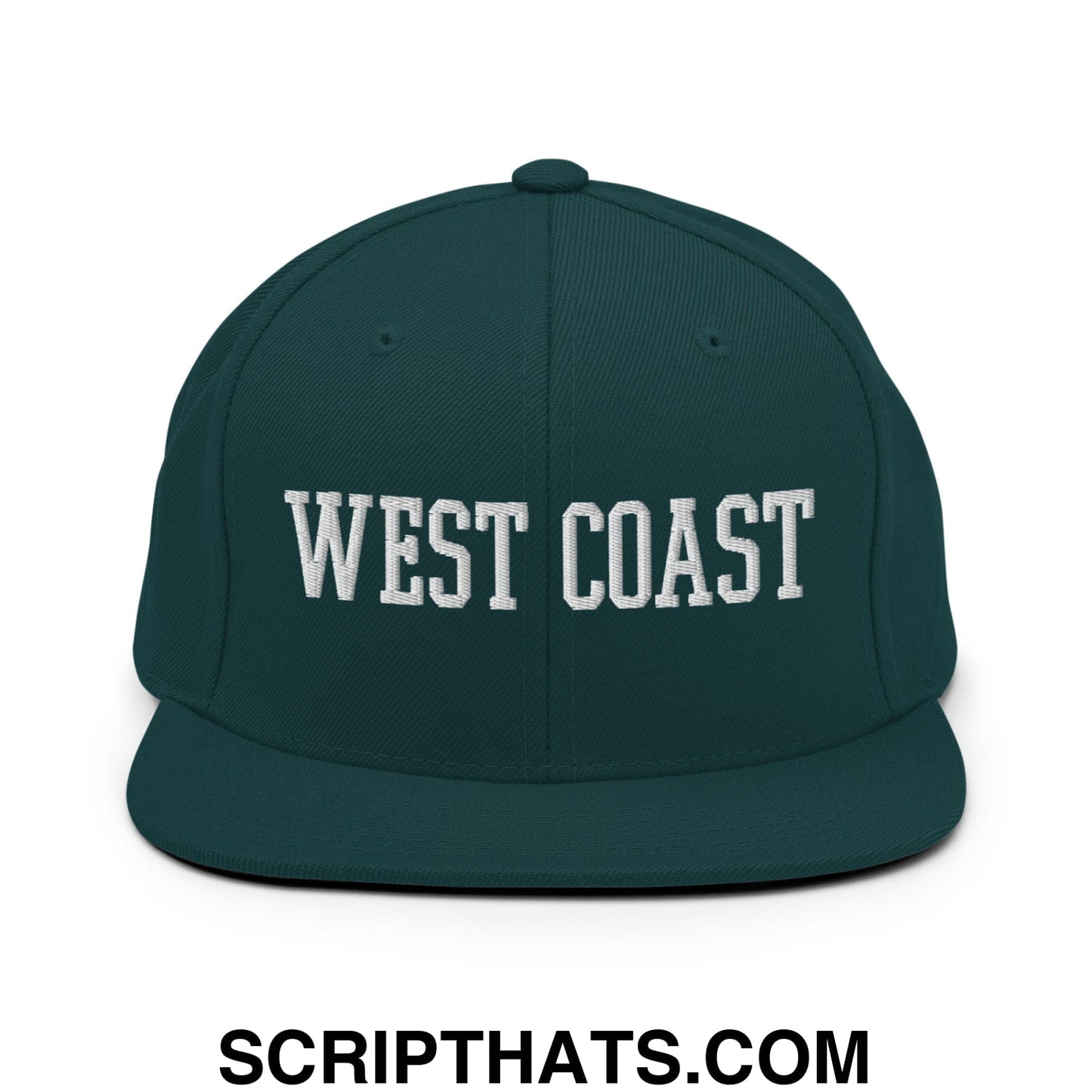 West Coast Embroidered Flat Bill Brim Snapback Hat Spruce