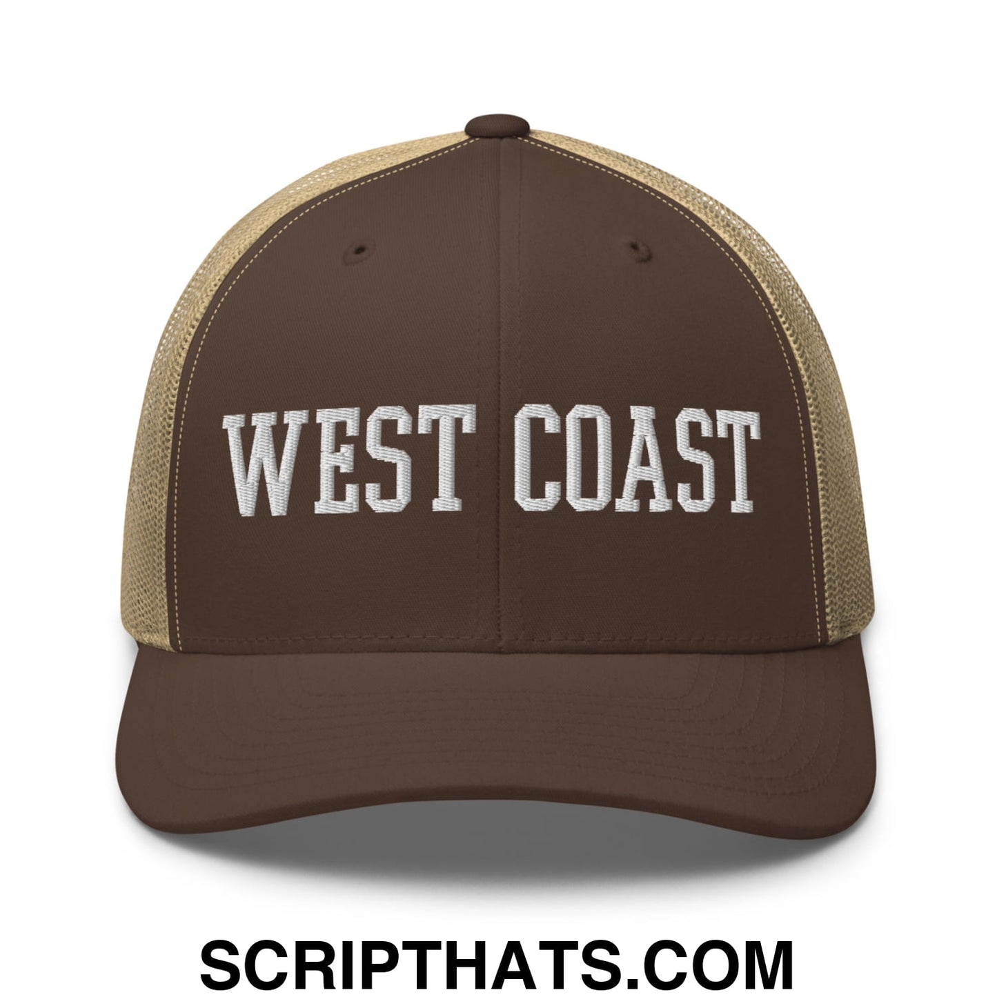 West Coast Embroidered Mesh Trucker Hat Brown Khaki