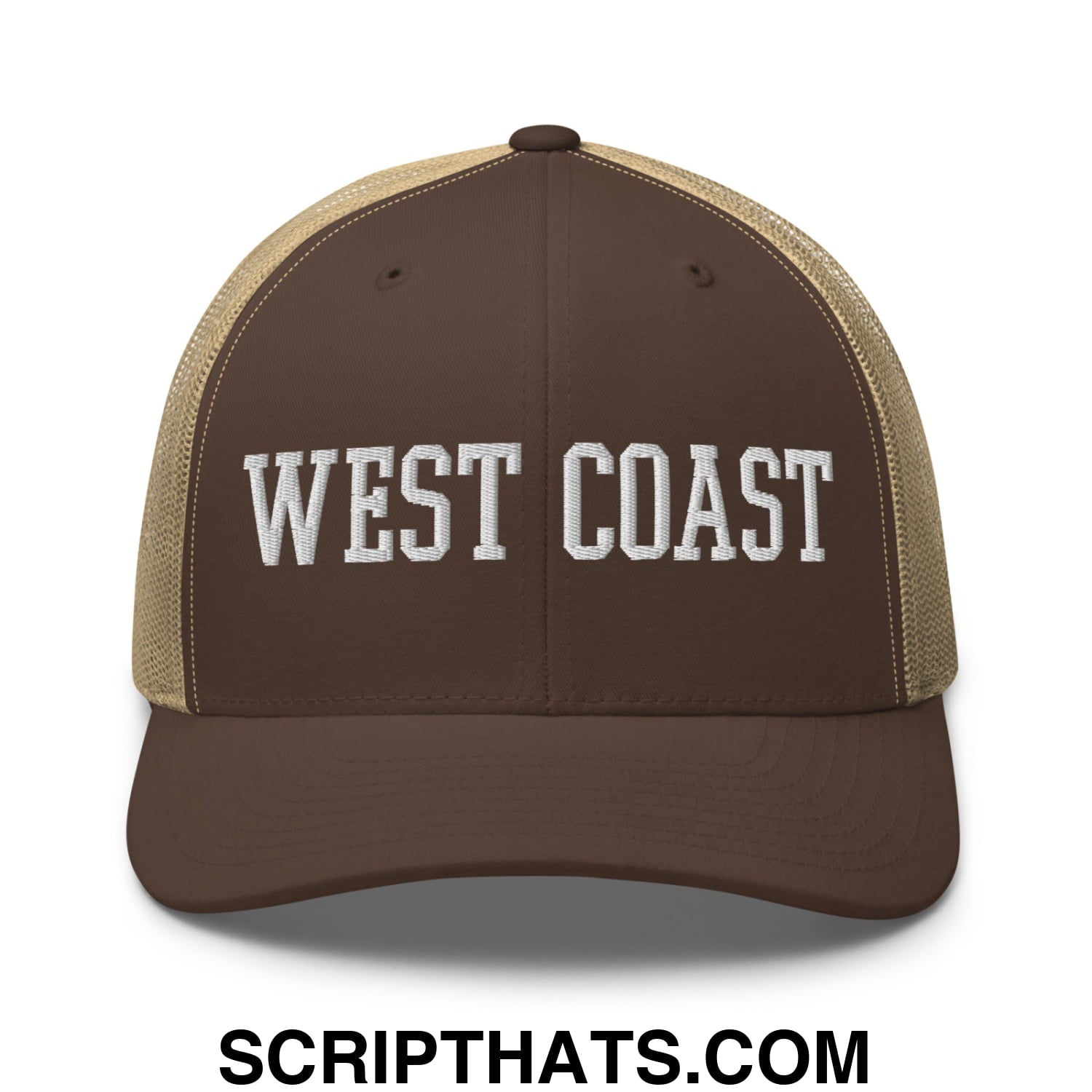 West Coast Embroidered Mesh Trucker Hat Brown Khaki