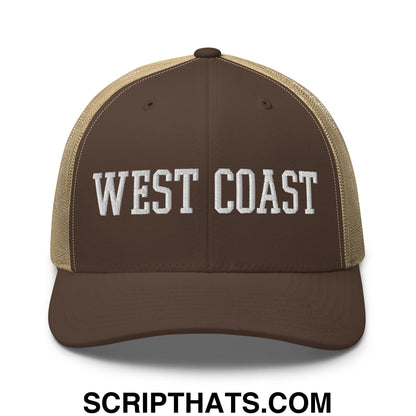 West Coast Embroidered Mesh Trucker Hat Brown Khaki