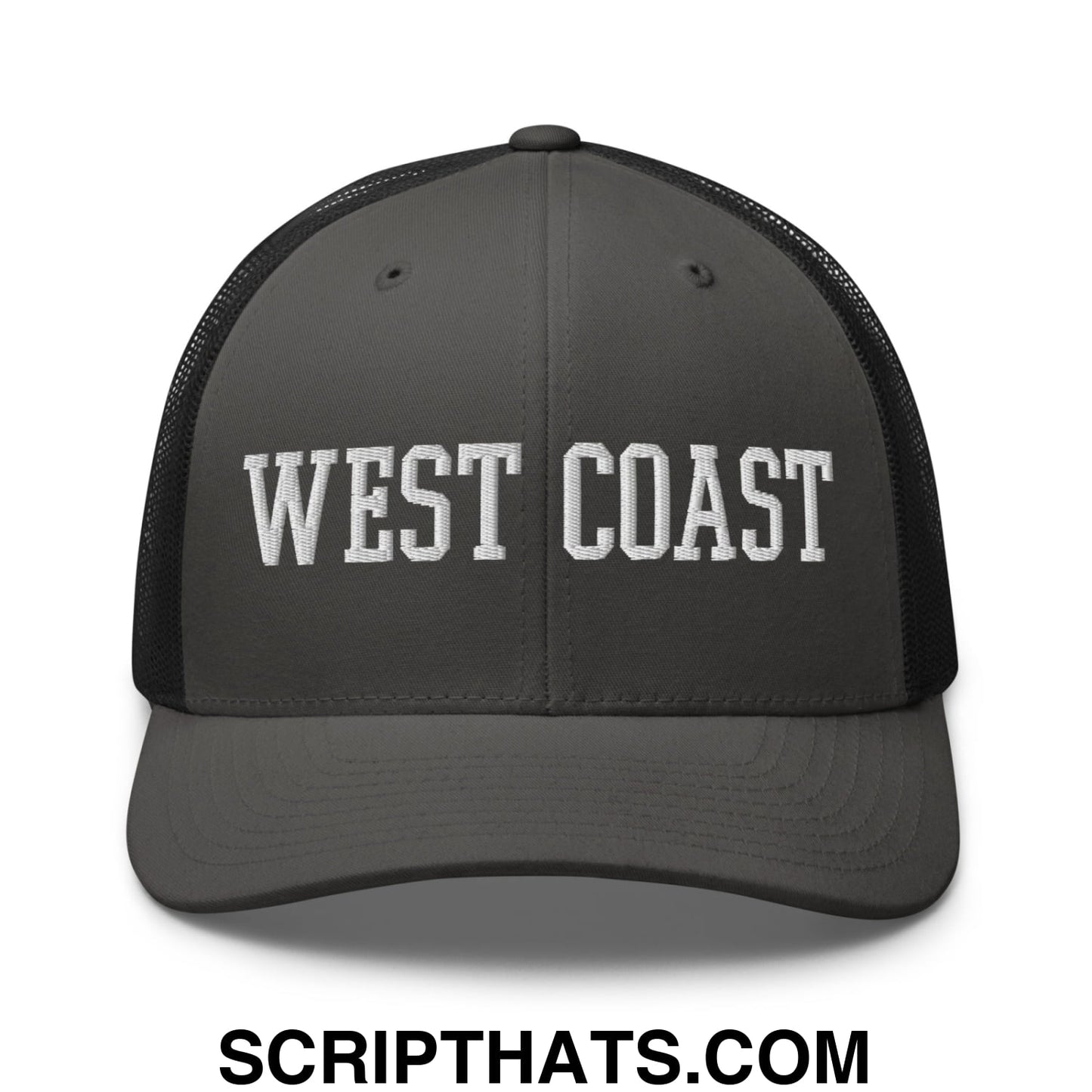 West Coast Embroidered Mesh Trucker Hat Charcoal Black