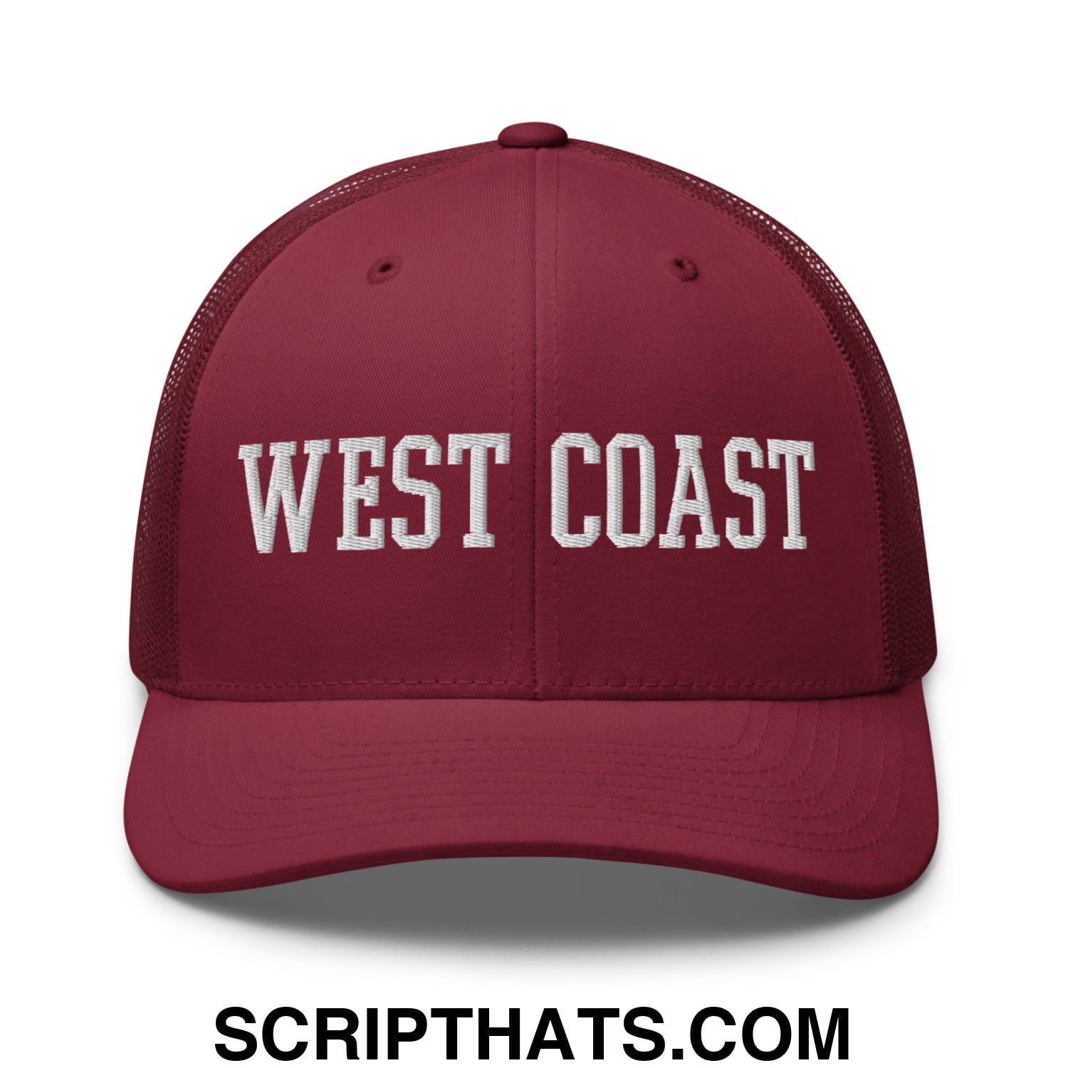 West Coast Embroidered Mesh Trucker Hat Cranberry