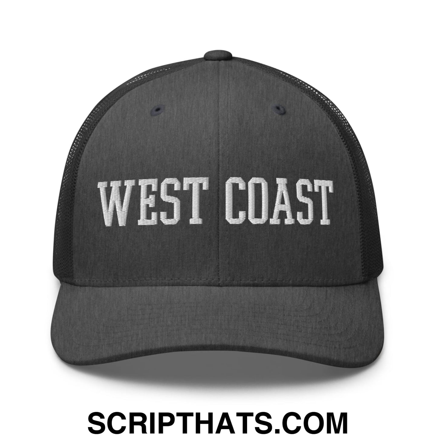 West Coast Embroidered Mesh Trucker Hat Dark Heather Gray