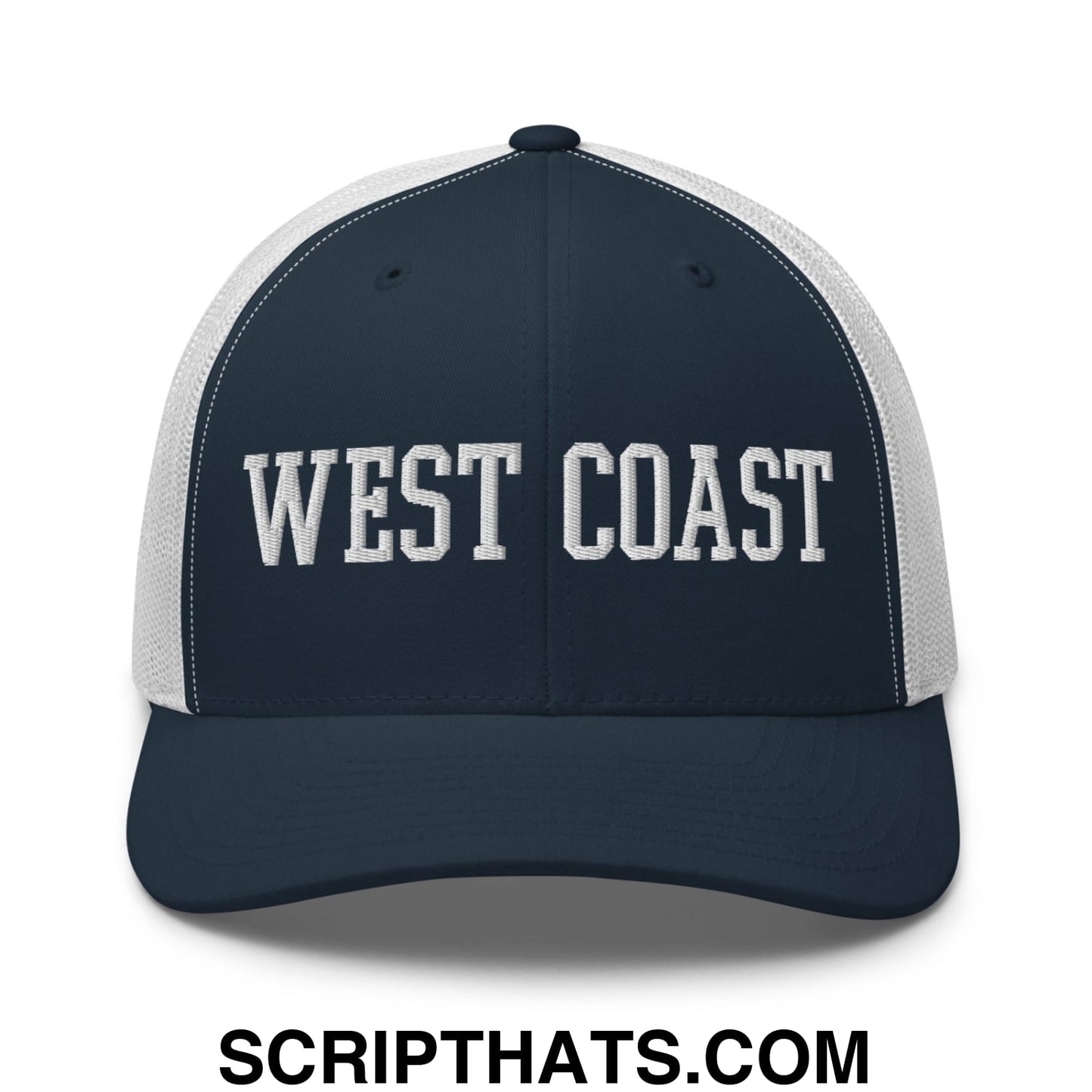 West Coast Embroidered Mesh Trucker Hat Navy White