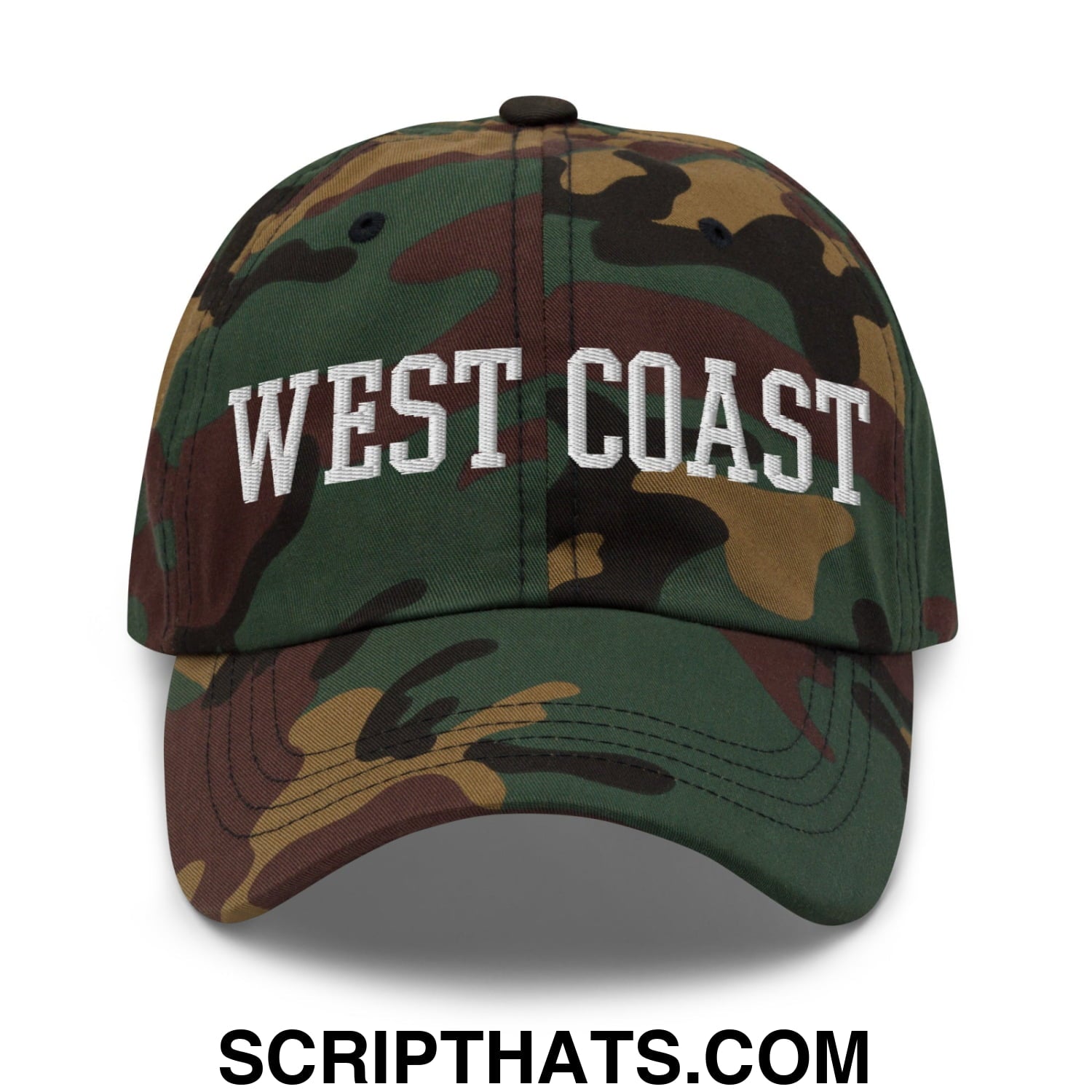 West Coast Embroidered Unstructured Dad Hat Green Camo