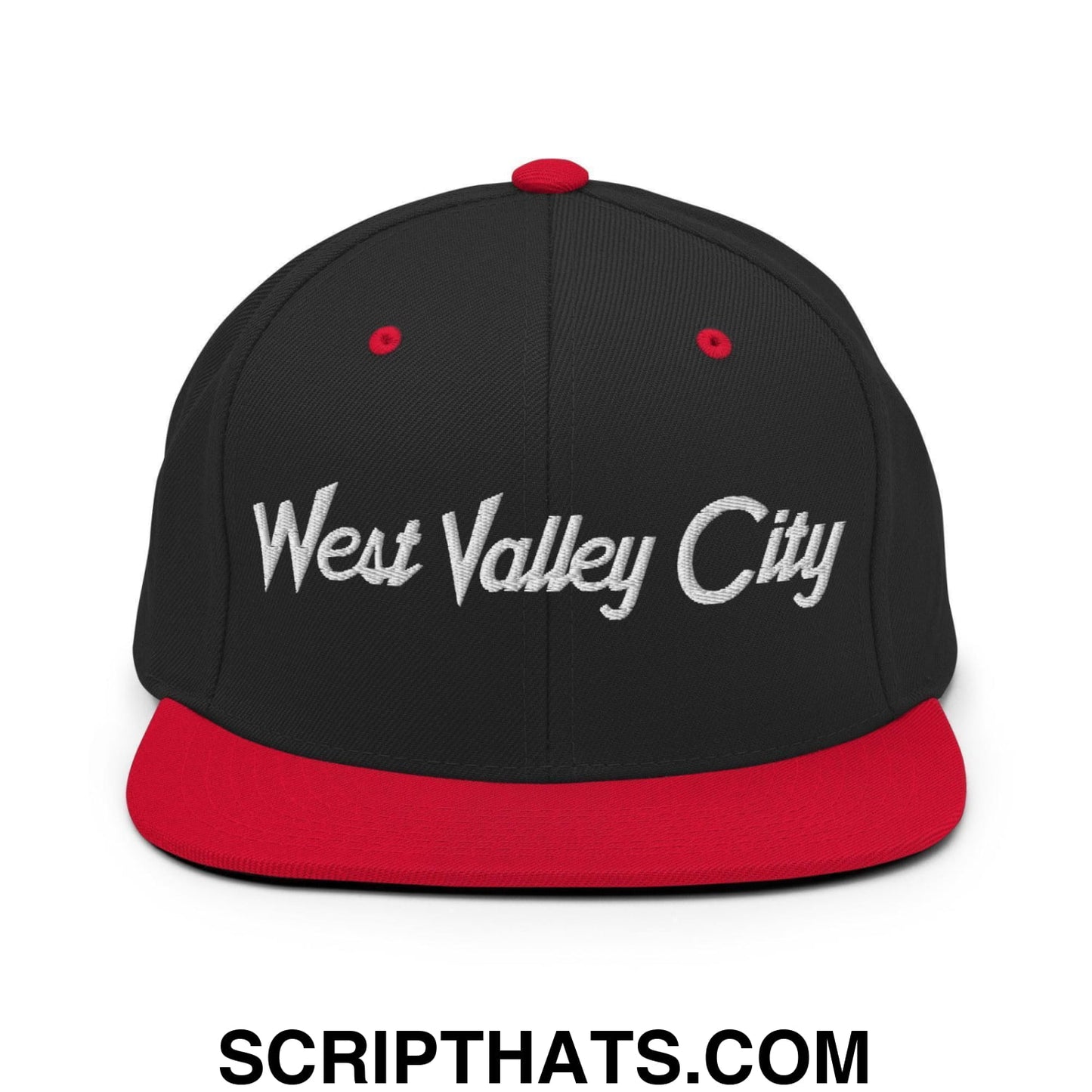West Valley City Script Snapback Hat Black Red