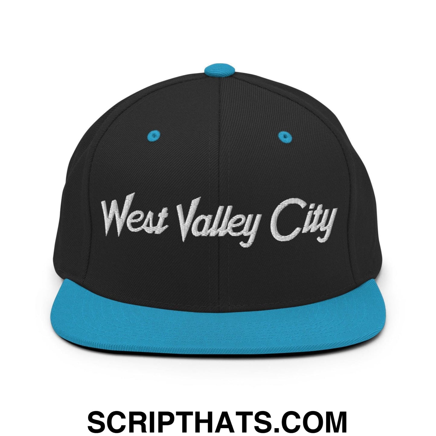 West Valley City Script Snapback Hat Black Teal
