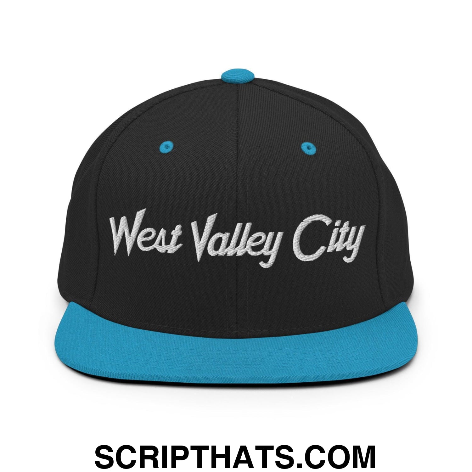 West Valley City Script Snapback Hat Black Teal