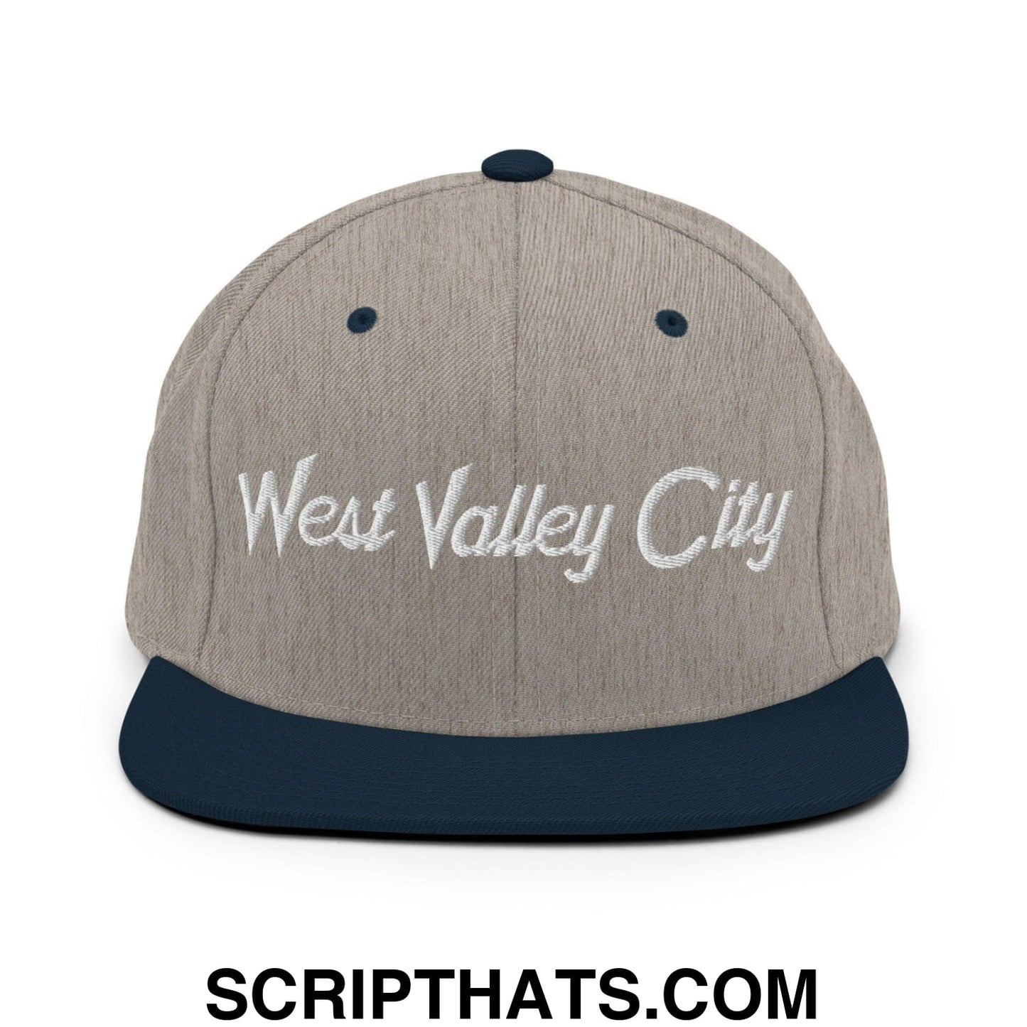 West Valley City Script Snapback Hat Heather Grey Navy