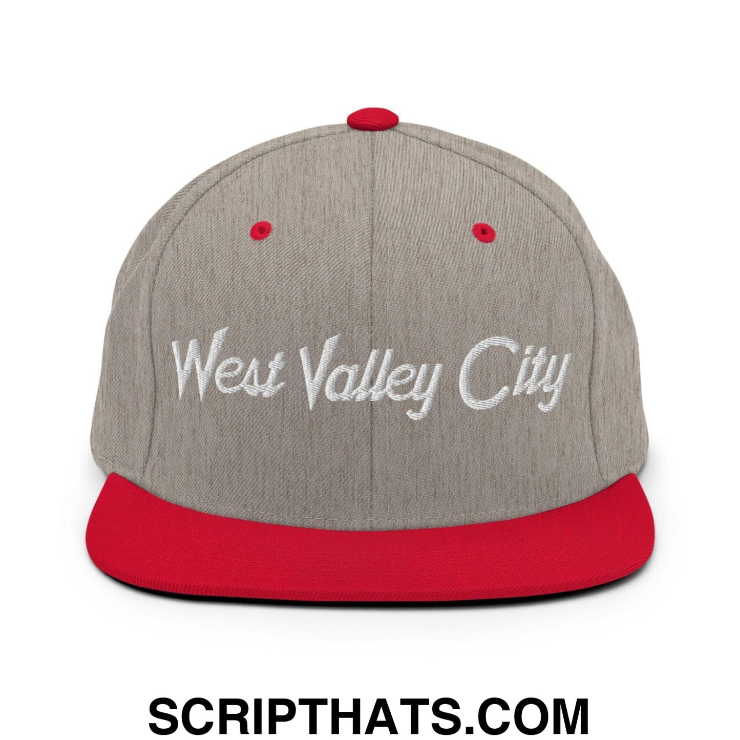 West Valley City Script Snapback Hat Heather Grey Red