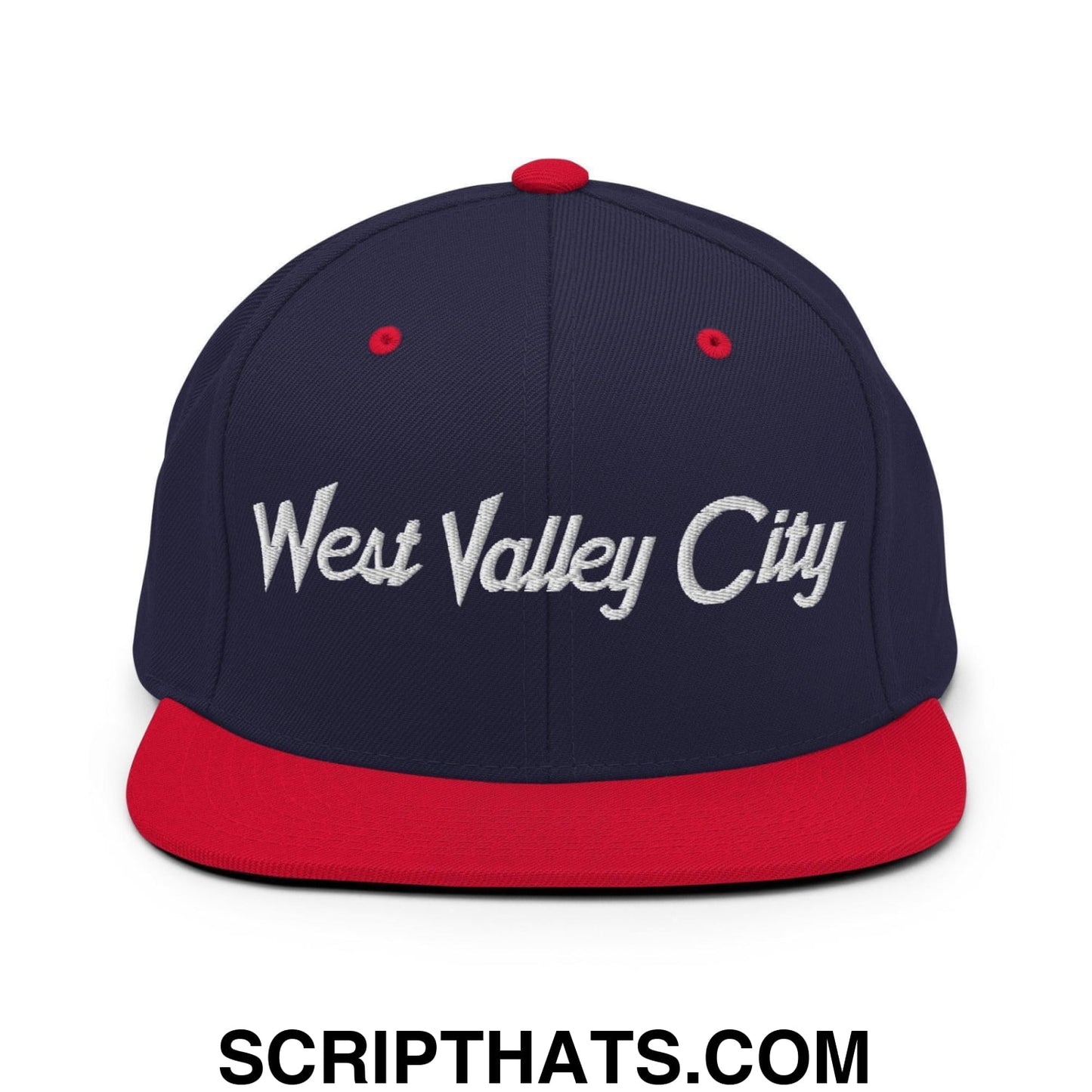West Valley City Script Snapback Hat Navy Red