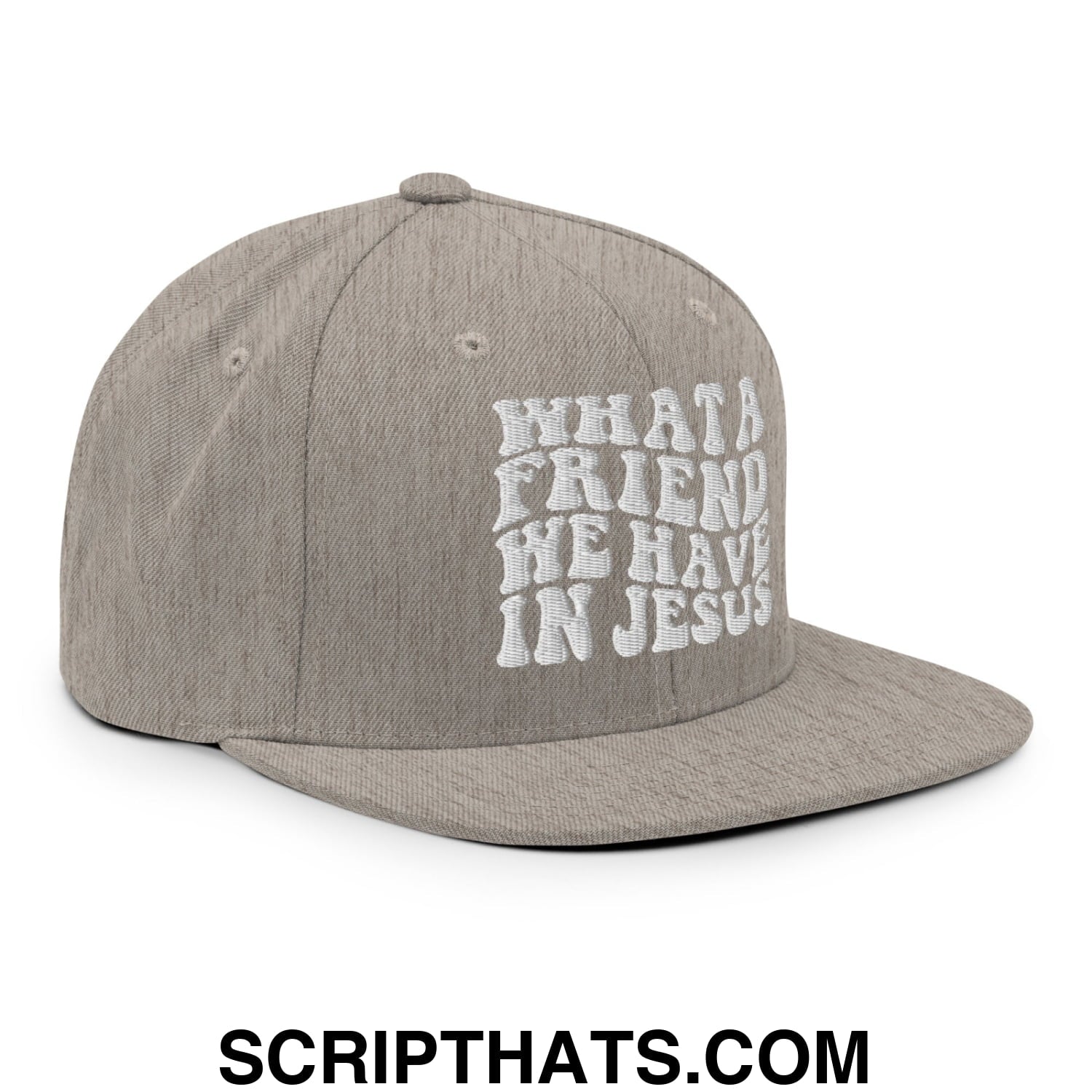 What a Friend We Have in Jesus Embroidered Flat Bill Brim Snapback Hat Heather Grey