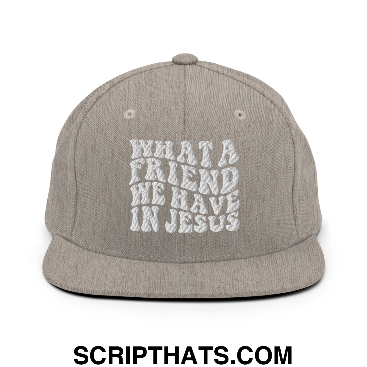 What a Friend We Have in Jesus Embroidered Flat Bill Brim Snapback Hat Heather Grey