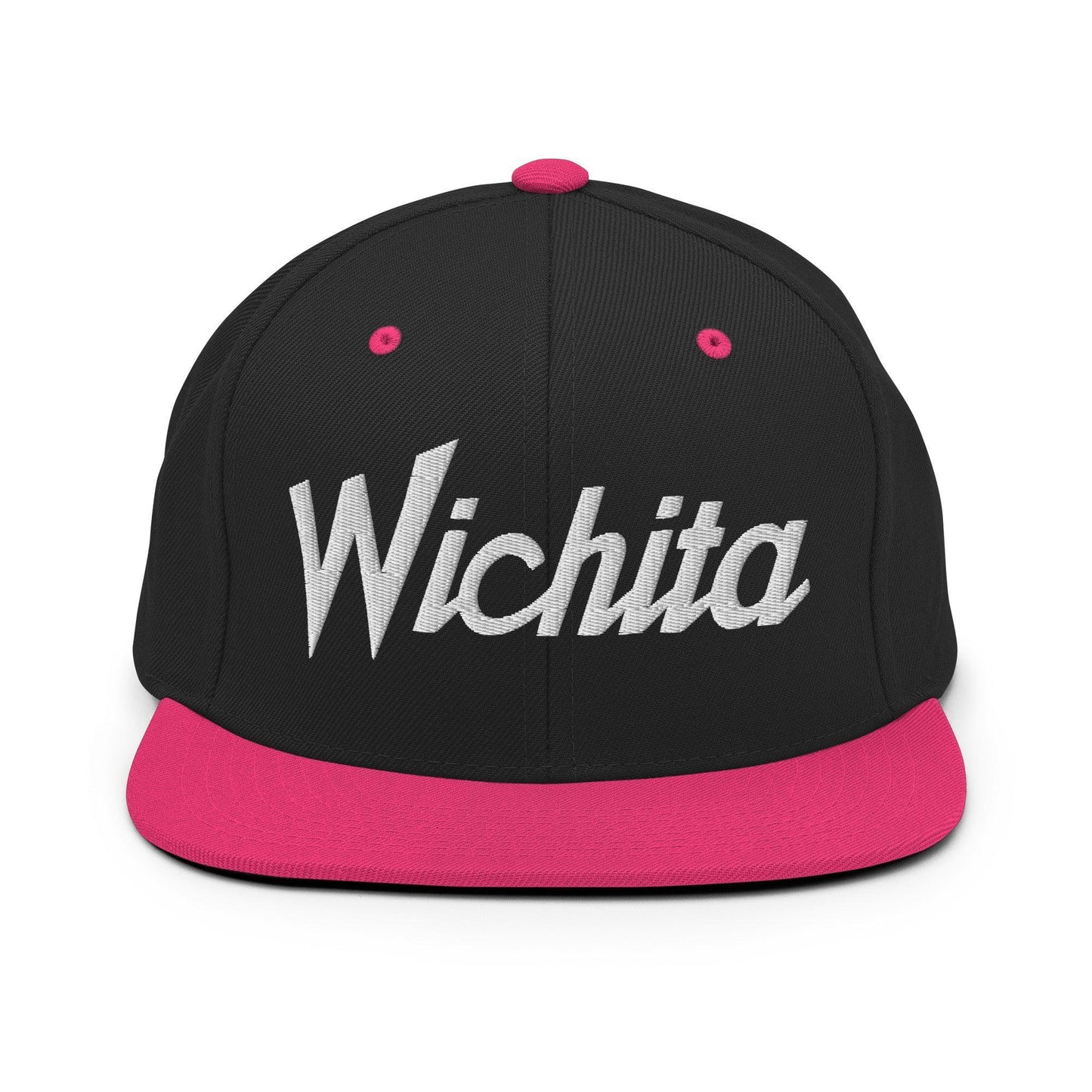 Wichita Script Snapback Hat Black/ Neon Pink