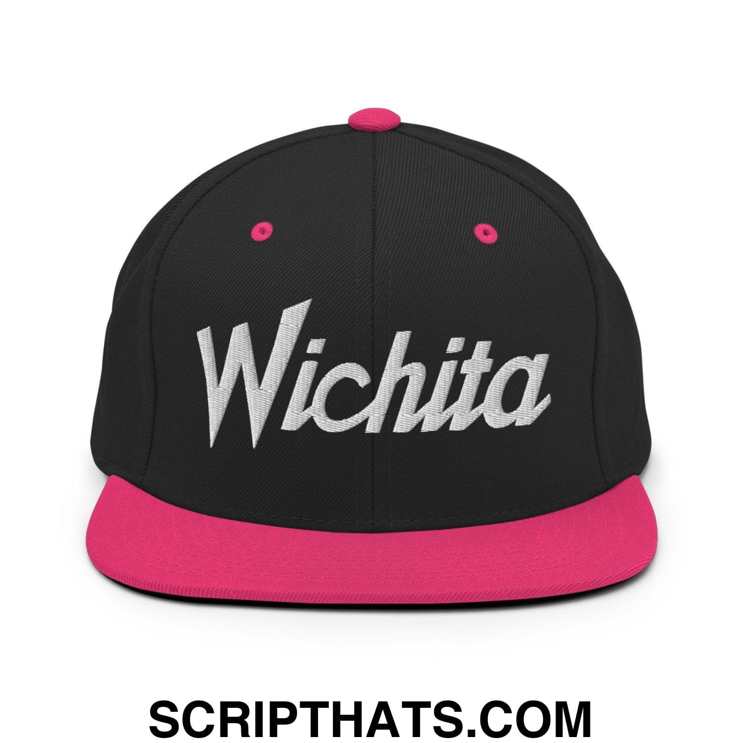 Wichita Script Snapback Hat Black Neon Pink