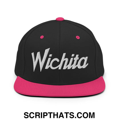 Wichita Script Snapback Hat Black Neon Pink