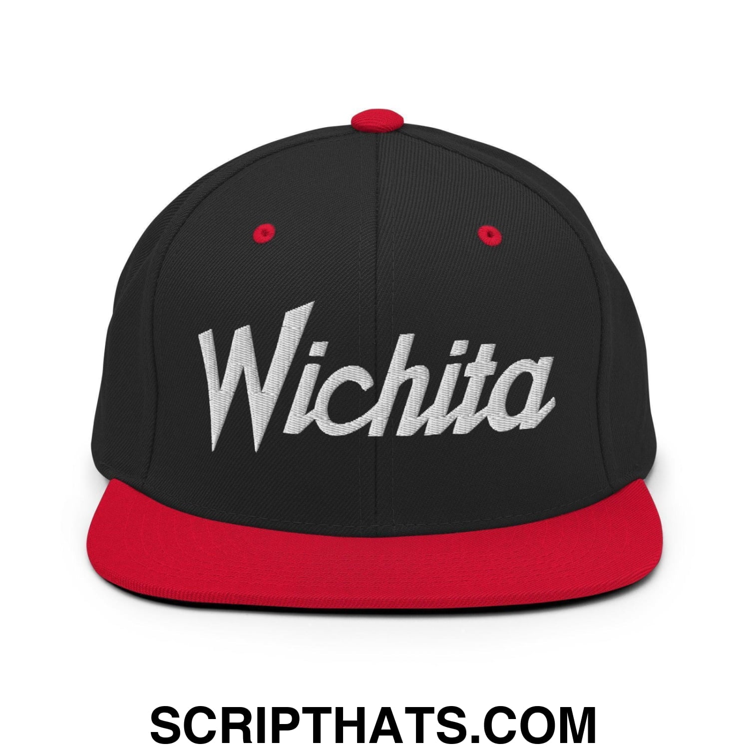 Wichita Script Snapback Hat Black Red
