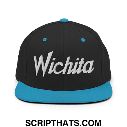 Wichita Script Snapback Hat Black Teal