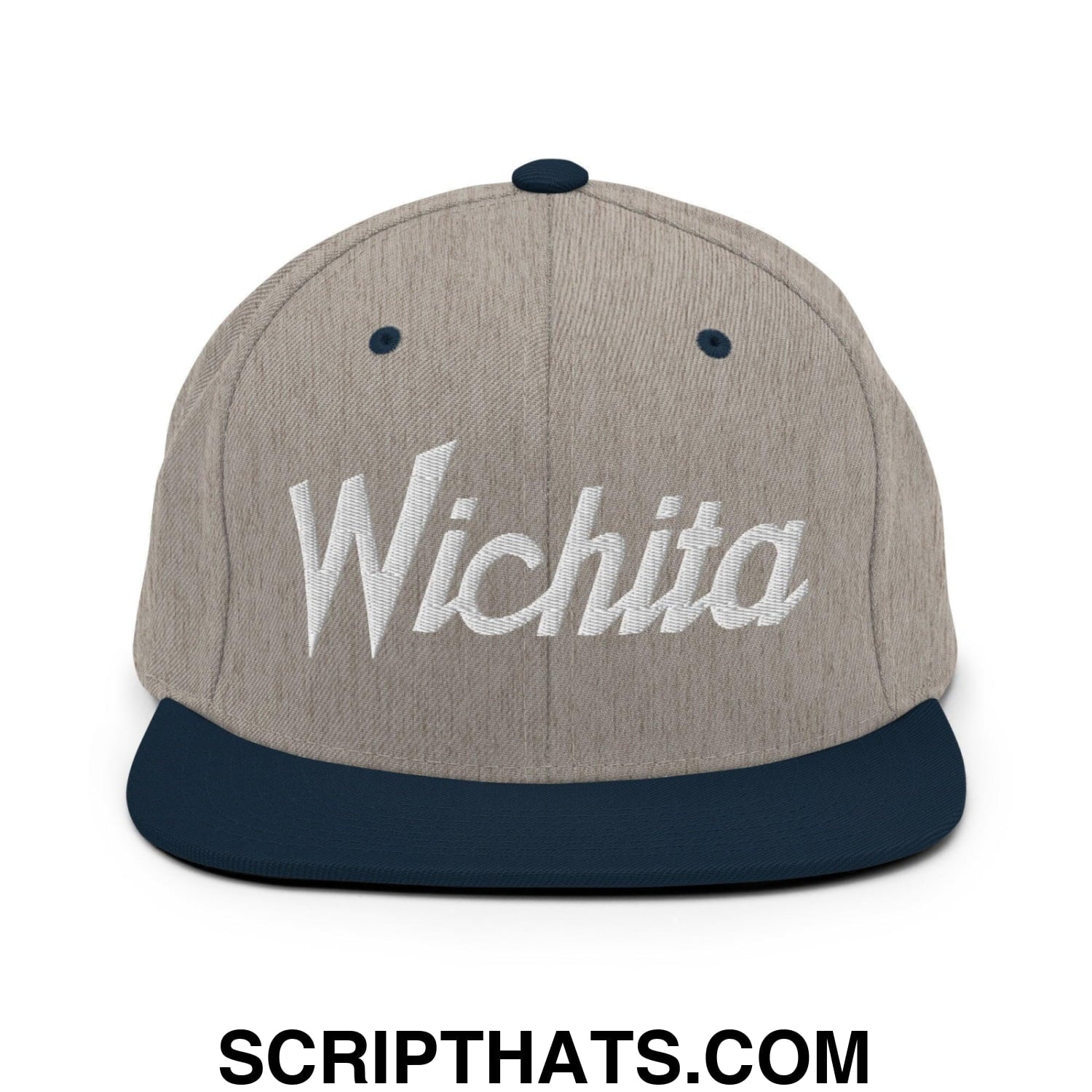 Wichita Script Snapback Hat Heather Grey Navy