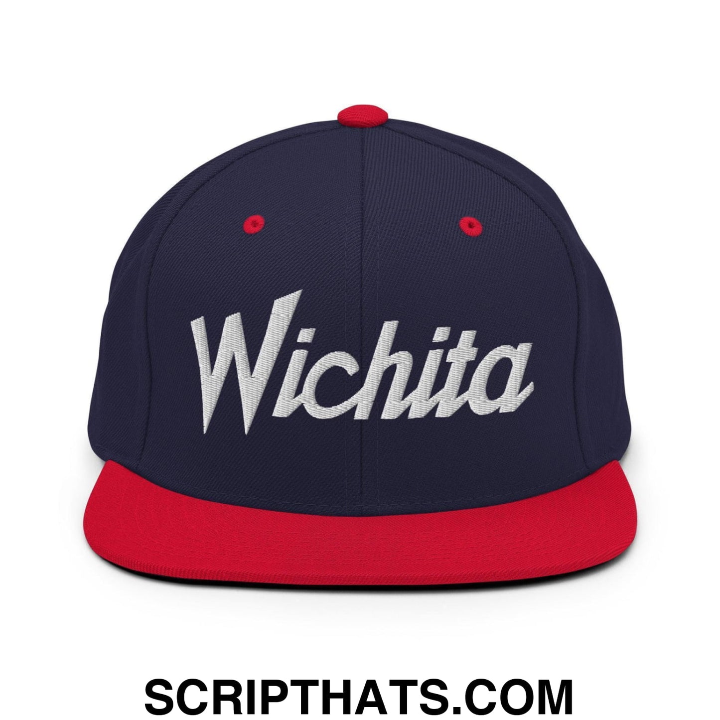 Wichita Script Snapback Hat Navy Red