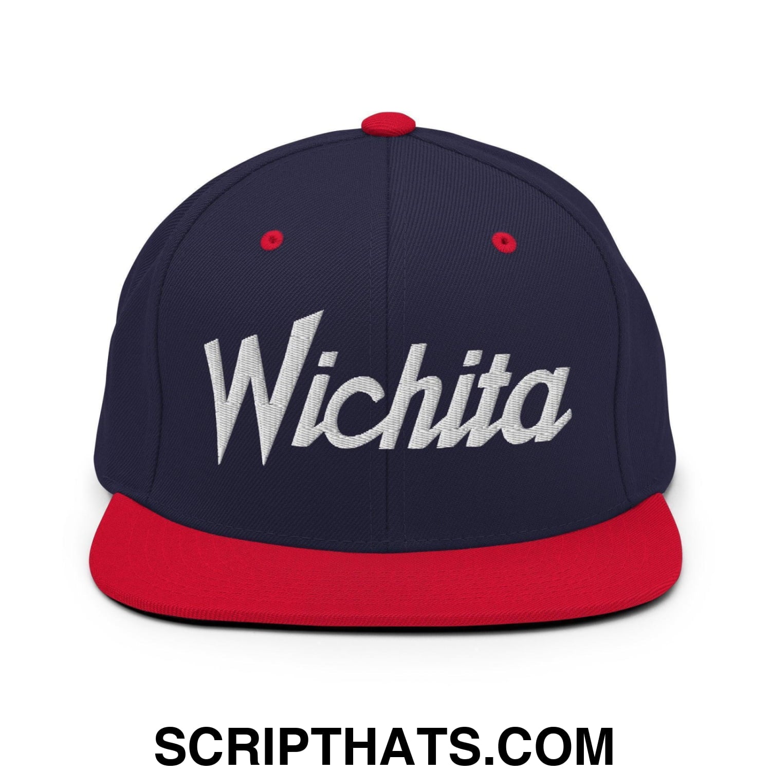 Wichita Script Snapback Hat Navy Red
