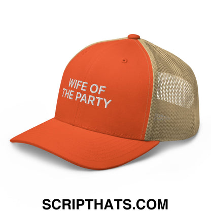 Wife of the Party Embroidered Mesh Trucker Hat Rustic Orange Khaki