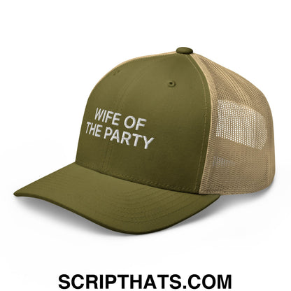 Wife of the Party Embroidered Mesh Trucker Hat Moss Khaki