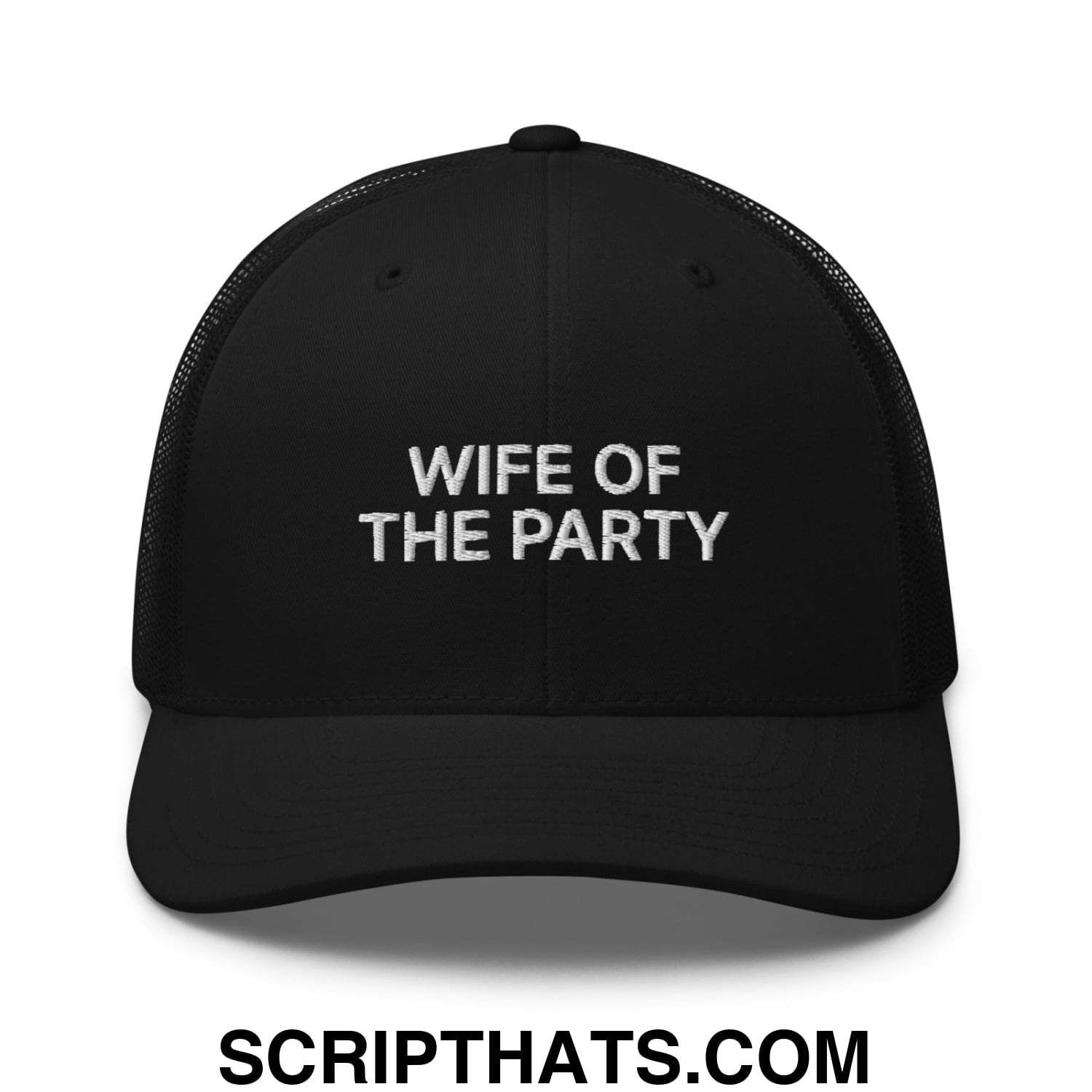Wife of the Party Embroidered Mesh Trucker Hat Black