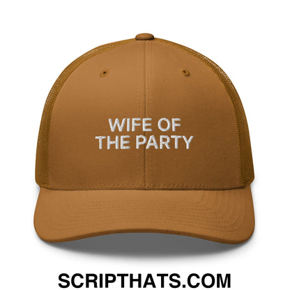Wife of the Party Embroidered Mesh Trucker Hat Caramel