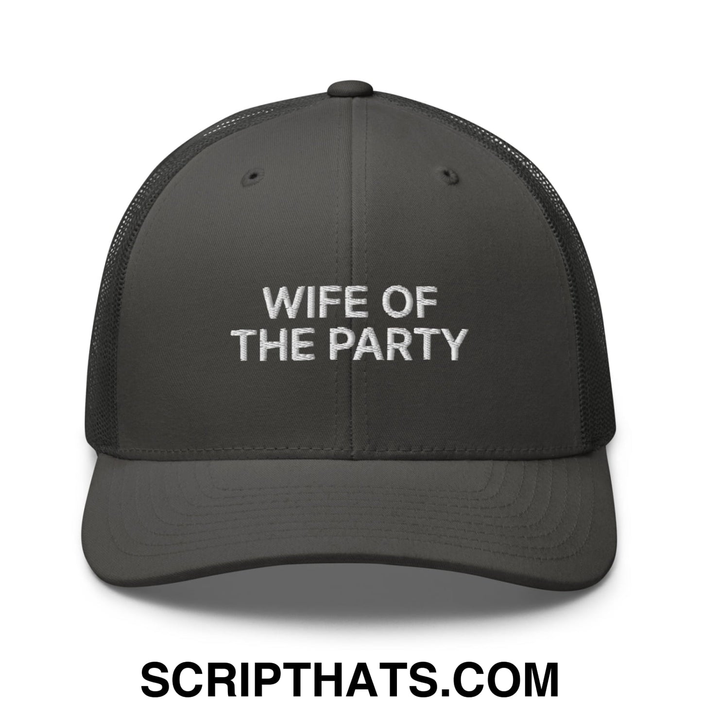 Wife of the Party Embroidered Mesh Trucker Hat Charcoal