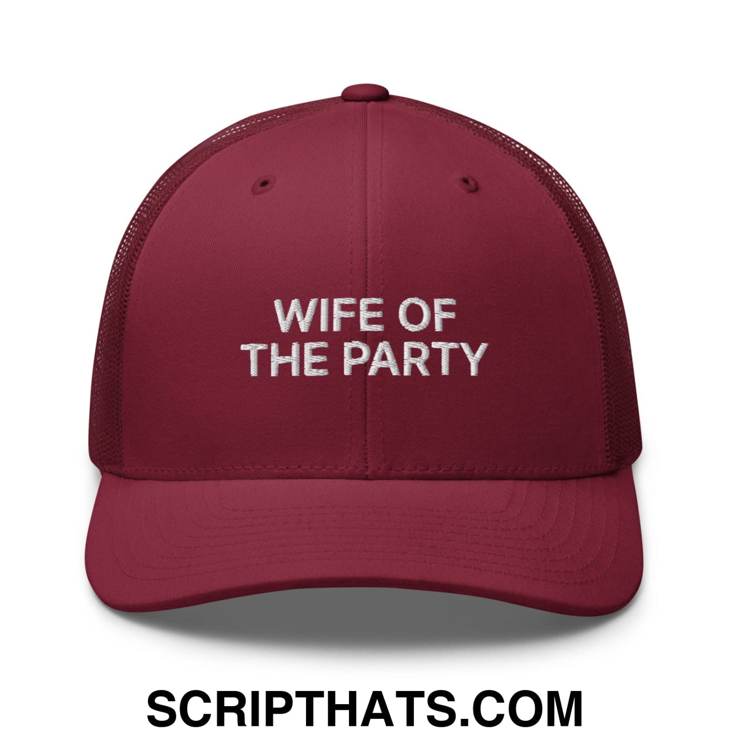 Wife of the Party Embroidered Mesh Trucker Hat Cranberry