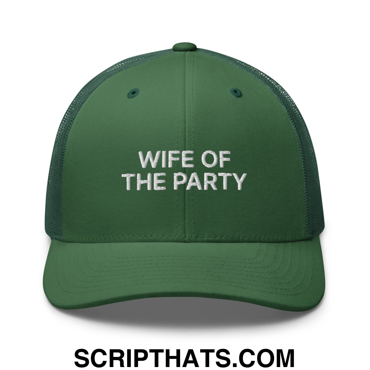 Wife of the Party Embroidered Mesh Trucker Hat Evergreen