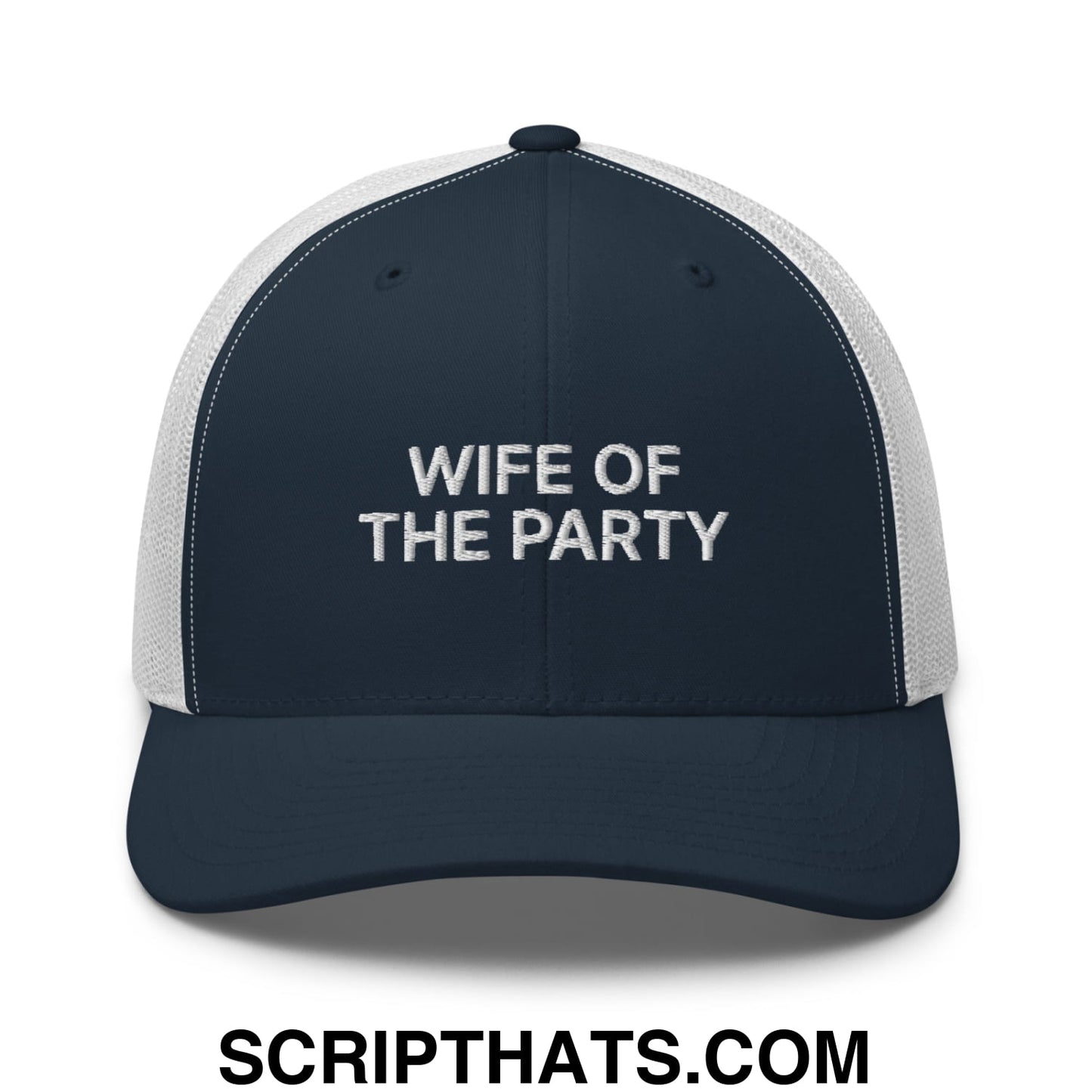 Wife of the Party Embroidered Mesh Trucker Hat Navy White