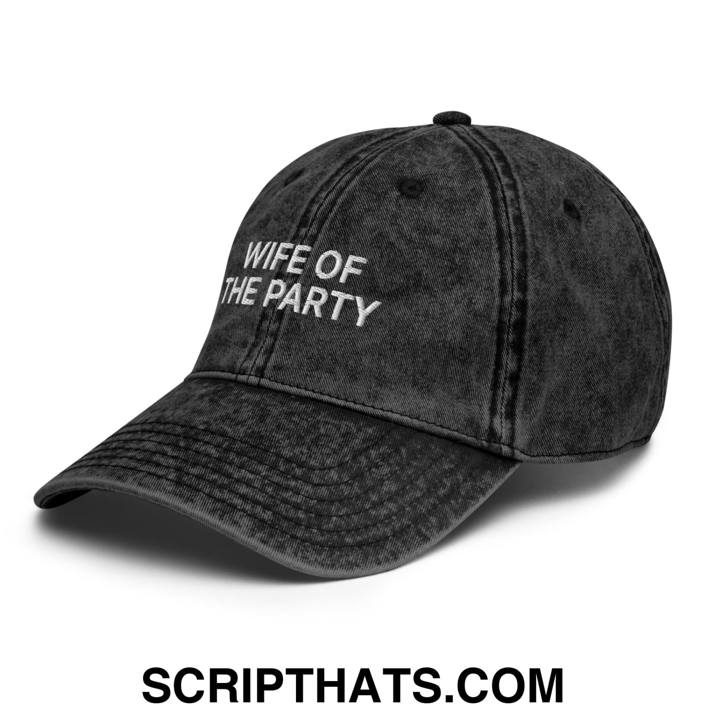 Wife of the Party Embroidered Unstructured Denim Dad Hat Black