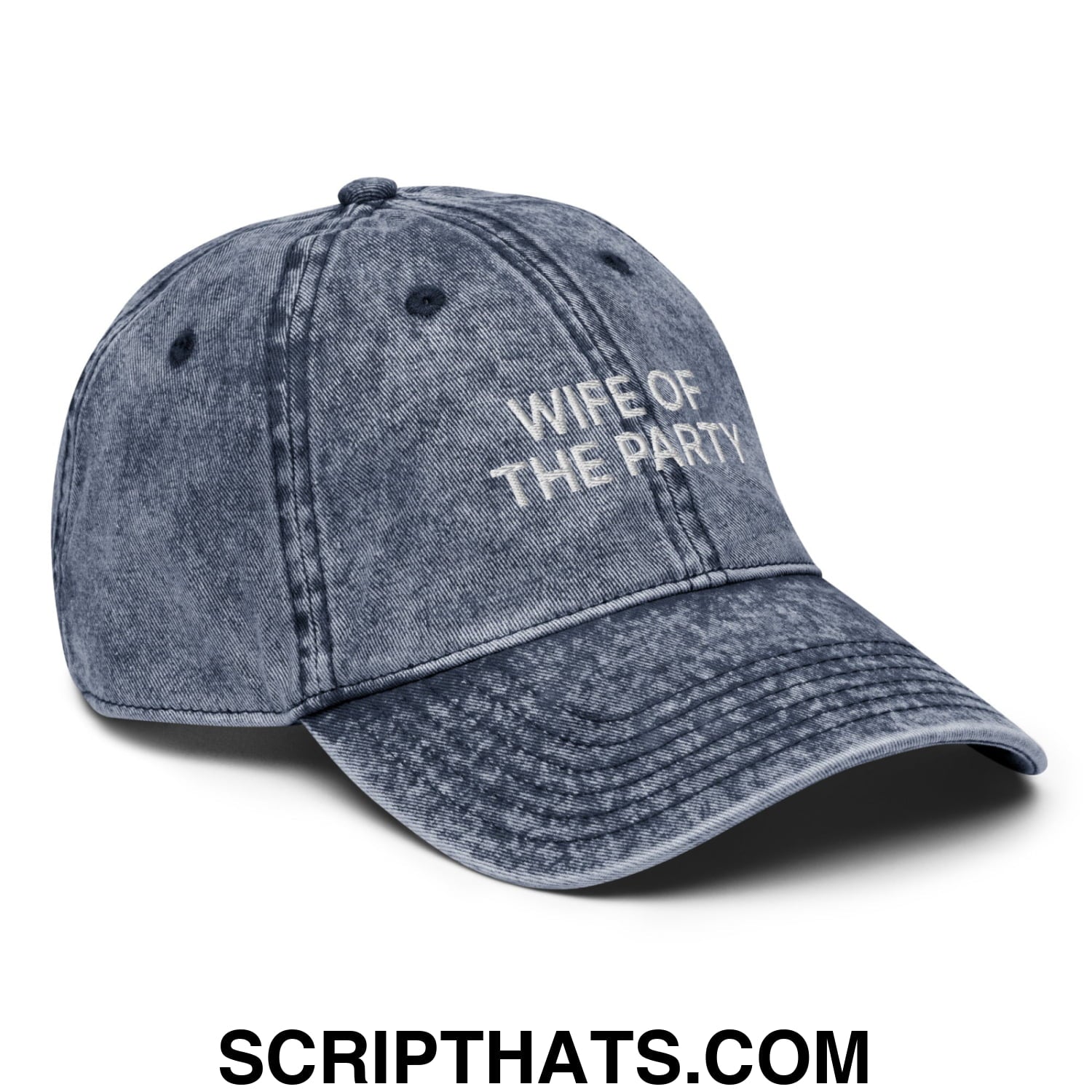 Wife of the Party Embroidered Unstructured Denim Dad Hat Navy
