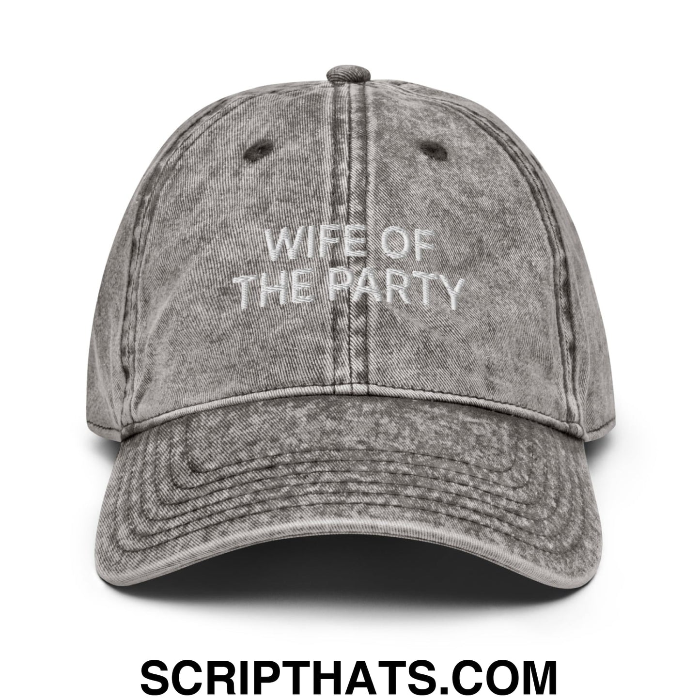Wife of the Party Embroidered Unstructured Denim Dad Hat Charcoal Grey