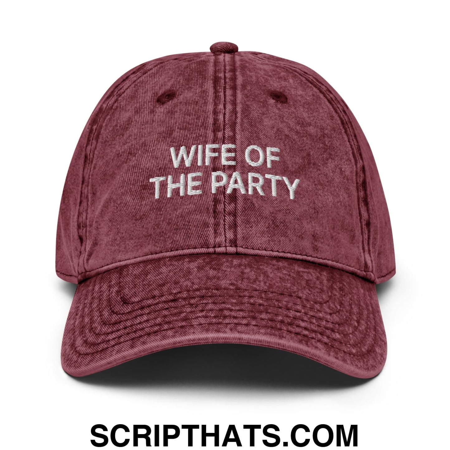 Wife of the Party Embroidered Unstructured Denim Dad Hat Maroon