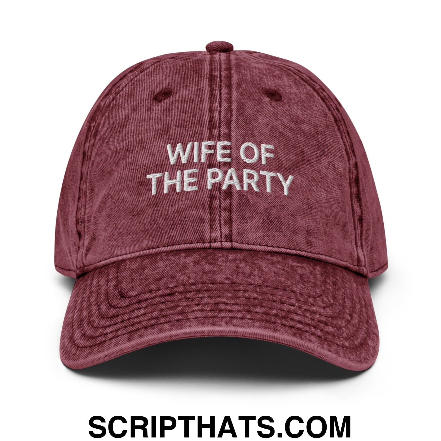 Wife of the Party Embroidered Unstructured Denim Dad Hat Maroon